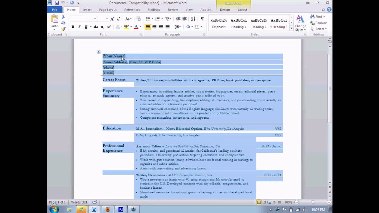 Microsoft Word Resume Template 2013