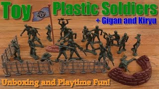Army Plastic Toy Soldiers Unboxing and Playtime w/ Hulyan + Gigan and Kiryu Action Figures
