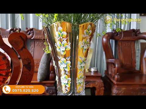 Bình bông cắm hoa pha lê mạ vàng 24k 6 cạnh - Thegioiphale.com