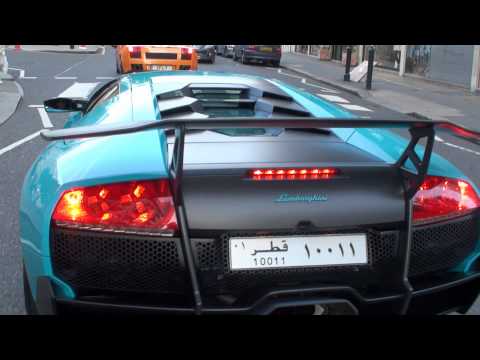 Turquoise BabyBlue Lamborghini Murcielago LP6704SV Big Acceleration in