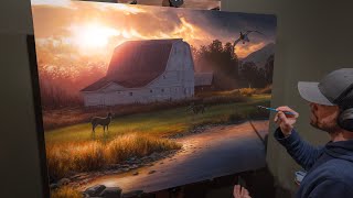 Landscape Oil Painting - Old Barn at Sunrise