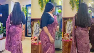 Elegant Purple & Den Saree Glamorous Look Back Pose Saree D Style