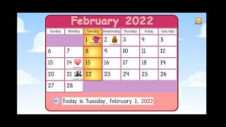 Starfall Calendar February 2022.