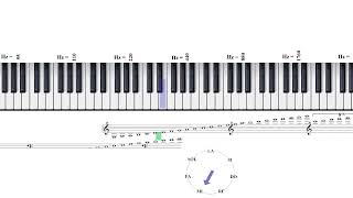 Complete range of notes on an 88 key piano or syntheizer keyboard