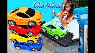 Emily Pretend Play with Car Wash for Kids