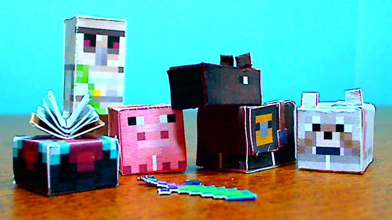 DIY Minecraft Papercraft Utility Set Horse, Pig, Iron Golem, Wolf, and Enchantment Table YouTube