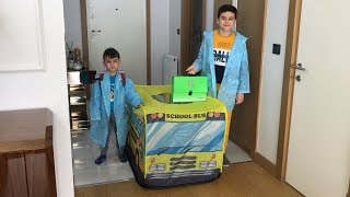 Okul Servisi Gelmek Üzere,Enes Ve Yusuf Okula Hazırlanıyor