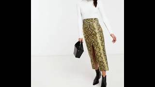 Snake Print Leather Long Skirt