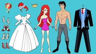 PAPER DOLL WEDDING DRESS FOR ARIEL MERMAID PAPERCRAFT HANDMADE DOLLS BRIDE & GROOM