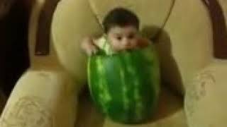 Pak Funny Baby baby eating watermelon Cute baby eats a melon Funny Baby