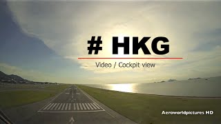 Landing at Hong Kong Intl airport (HKG/VHHH) China (Cockpit view)