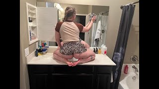 Cleaning Mirrors in Bathroom - No Bra No Panties