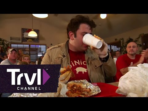 VIDEO : man v. food: the shut juice challenge - the mean pig bbq, home to a fiery pulled-pork-sandwich feat known as the shut up juice challenge, smothers the meat in a ...
