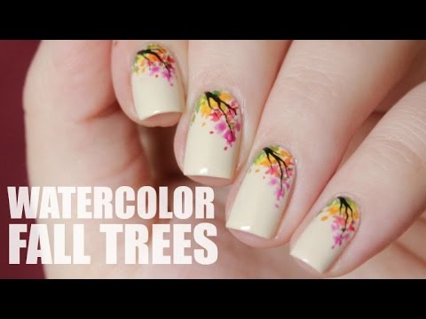 Watercolor Rainbow Tree | Easy DIY Fall Nail Art - YouTube