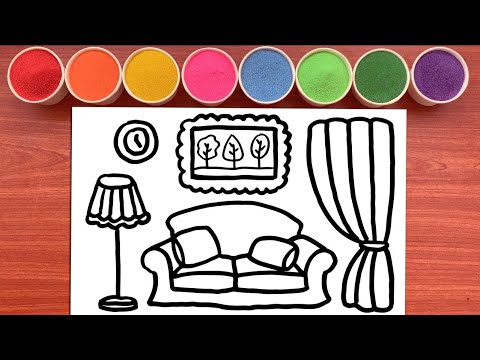 Tô Màu Tranh Cát Ghế Sofa, Đèn, Tranh Treo Tường, Màn Cửa - Sand Painting Living Room