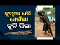 Viral Video | Minor boy runs carrying crocodile on his back