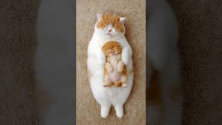 Chubby Cat And Kitten Napping Together With The Cutest Round Bellies