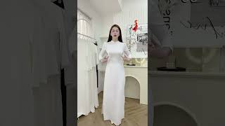 A6 Áo Dài Học Sinh Màu Trắng Tinh Cổ Cao 2Cm Tay Bồng Duyên Dáng