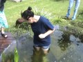 Mel takes a dip in the garden pond