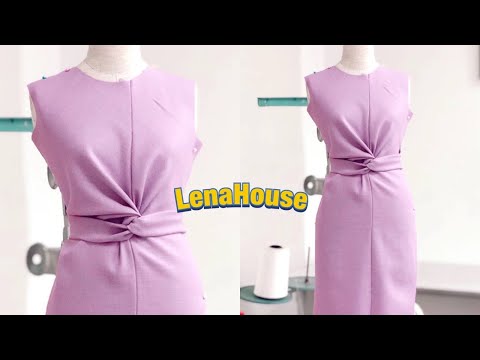 LENAHOUSE : Váy xoắn eo liền đai, buộc nơ - make a twist dress - make a bow - easy for beginner
