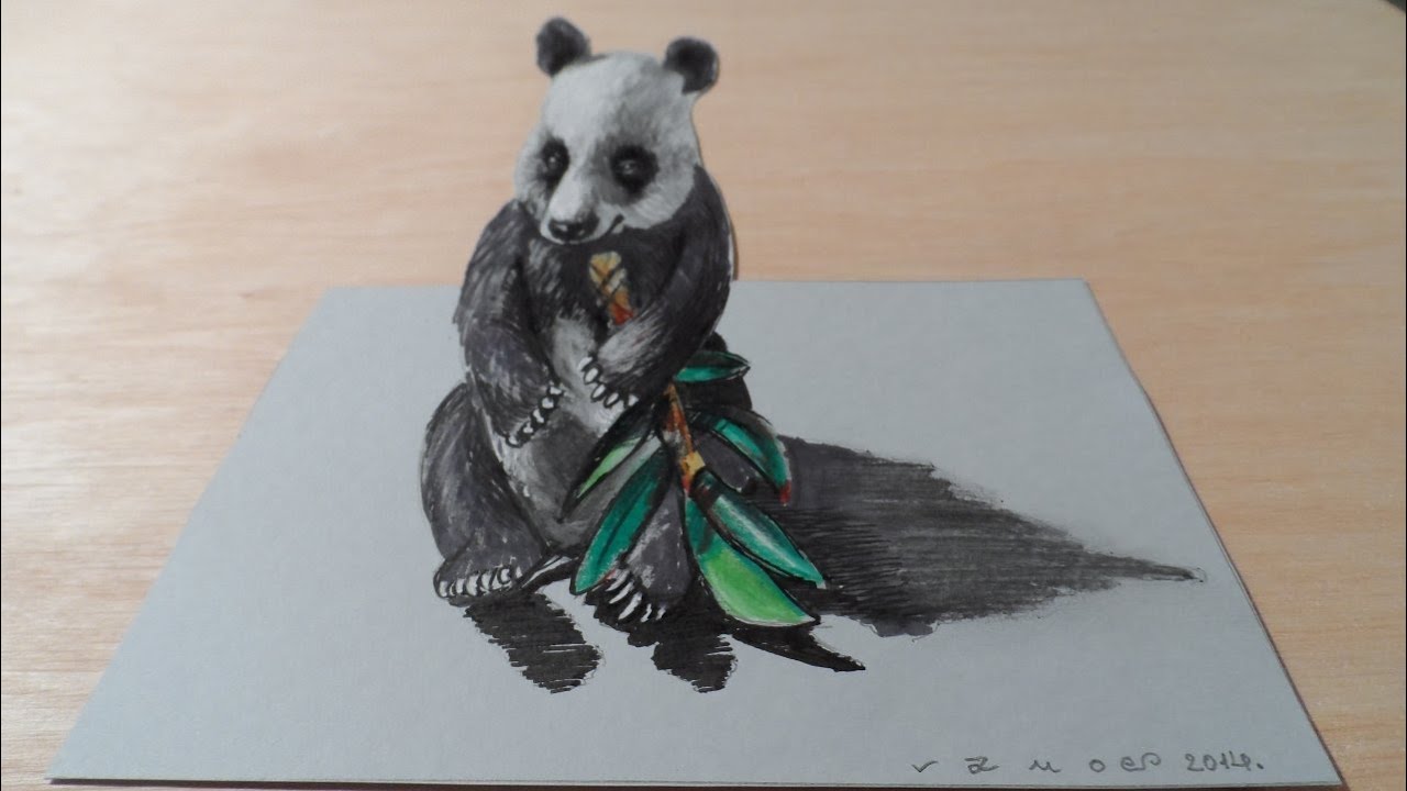 Drawing Anamorphic Illusion 3D Panda Bear - YouTube