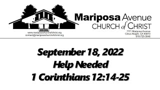 2022-09-18 - Help Needed (1 Corinthians 12:14-25) - Nathan Franson