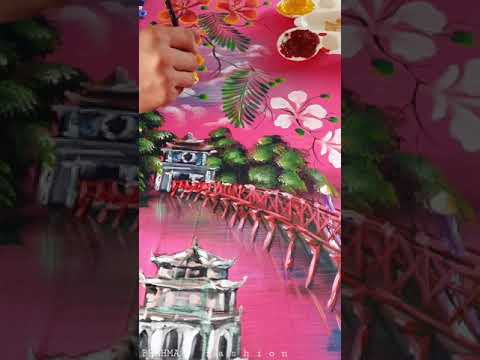 Áo dài thiết kế họa tiết vẽ tranh phong cảnh Hồ Gươm