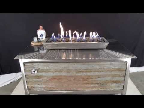 IMPACT Fire Table - Burn Propane or Natural Gas, Rectangular with Salvaged Corrugated Side Panels