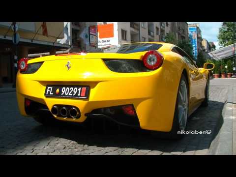 Video of nice yellow Ferrari 458 Italia starting up and accelerating hard Video of nice yellow Ferrari 458 Italia starting up and accelerating hard