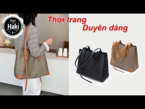 Túi xách nữ bản to đeo vai 2 ngăn lớn chất vải dù phối da kiểu dáng thời trang TXD236