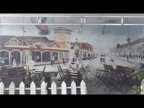 Vẽ tranh tường Chợ Bến Thành khổ lớn/Tranh trí quán cà phê Thằng Bờm(278 Nguyễn Tri Phương,Dĩ An )