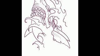 Shark tattoo from drawing to skin by Bryan Parsons