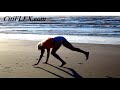 Orange crop top &sexy blonde, Tan, sand, waves, sunrise dancing fitness trainer,