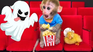 Monkey Baby Bon Bon Goes To The Movies With The Duckling And Swims With Puppy In Swimming Pool