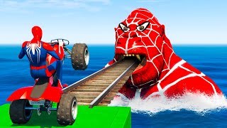 Spider Man Against Spider Gorilla On Quad Bike In Spiral Bridge Stunt Ride Ragdolls Gta Multiverse