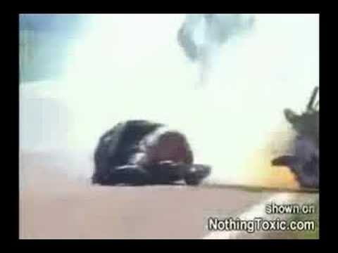 An extreme motorcycle accident almost decapitates a rider.