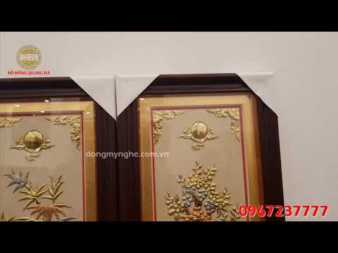 Tranh Tứ Quý Treo Cầu Thang Cực Đẹp 1m x 37cm - Đồ Đồng Quang Hà