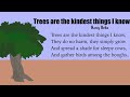 Trees are the kindest things i know: ICSE poem class 4