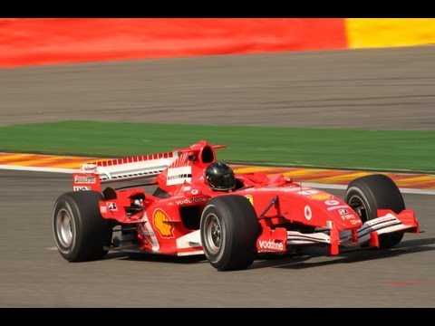 Old New Ferrari F1 Cars In action Full Power Hard revs Backfire 