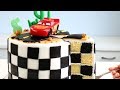 CARS 3 CAKE with CHECKERED Flag INSIDE!