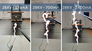 Electrical Arc Comparison - High Voltage Discharge 28Kv Different Currents
