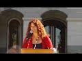 Barbara Martin aka Dairy Goddess speaking at the Dairy Rally at the Capital steps in Sacramento