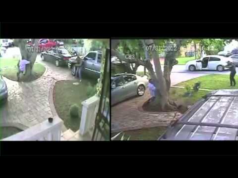 Miami Dade, FL Grow House Shooting with Police - Both angle side-by-side audio home security footage Miami Dade, FL Grow House Shooting with Police - Both angle side-by-side audio home security footage