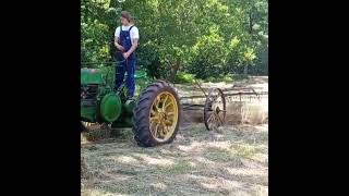 Raking Hay With A 1937 John Deere A And A Matching 594 Side Delivery Rake
