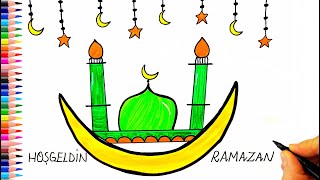 Cami Çizimi 🕌 Ramazan Resmi Çizimi - Cami Resmi Nasıl Çizilir? - Mosque Drawing 