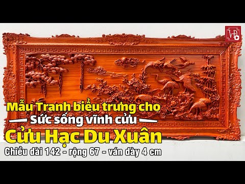 Cửu Hạc Du Xuân mẫu tranh gỗ phong thủy biểu trưng có sức sống vĩnh cửu | tranh gỗ giá gốc Vạn Đạt