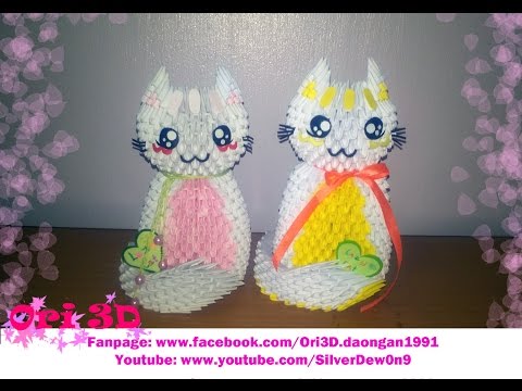 Tutorial White Cat 3D Origami - Hướng dẫn xếp mèo Origami 3D