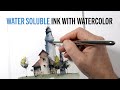 Water soluble Ink with Watercolor painting