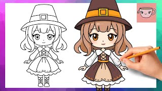 How To Draw Cute Pilgrim Girl - Thanksgiving Art Easy Drawing Tutorial