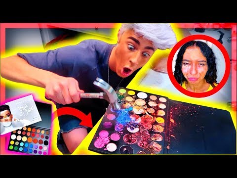 DESTROYING my little sisters James Charles palette *she cries